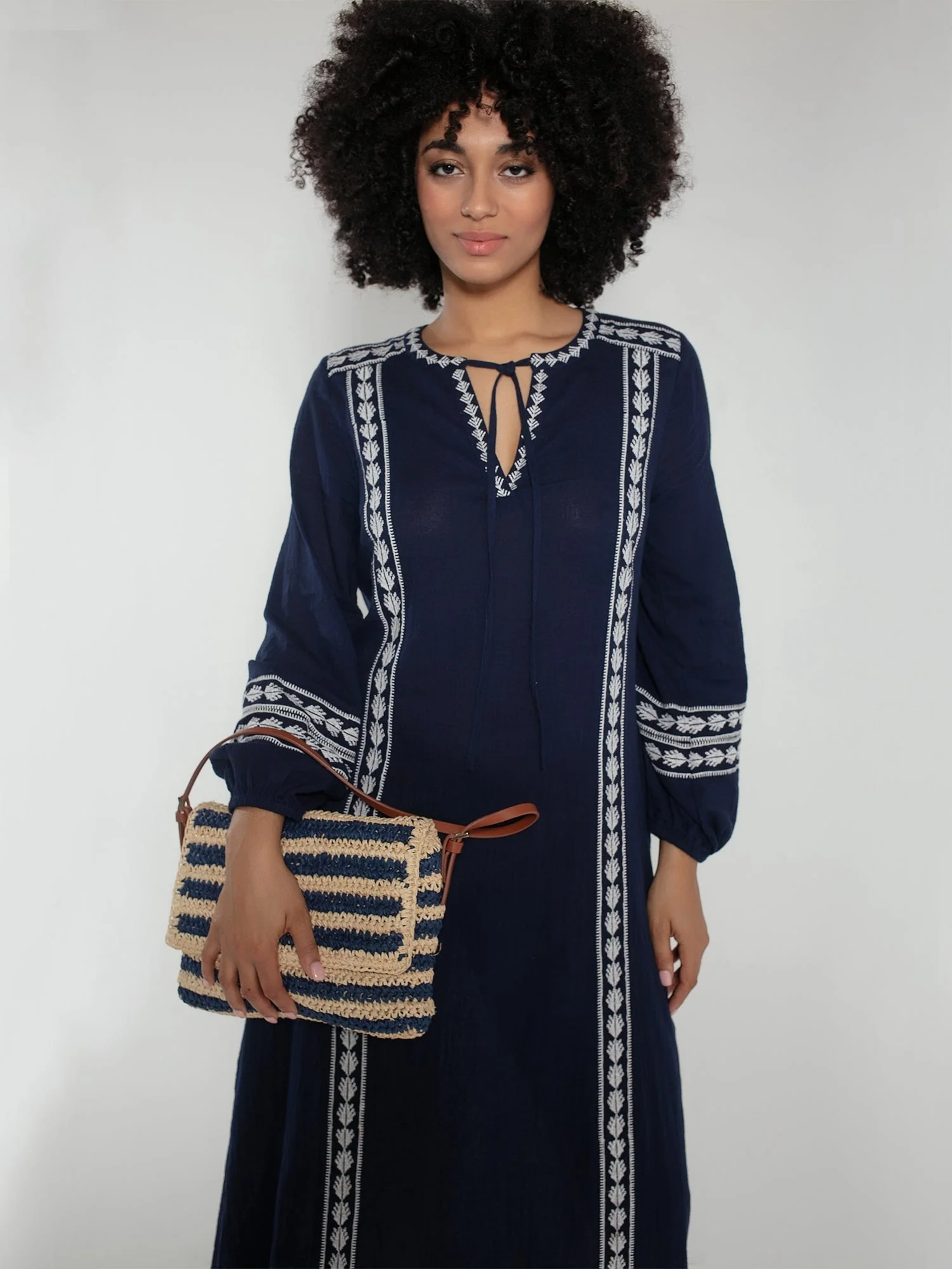 Bella Crochet Stripe Bag in Navy
