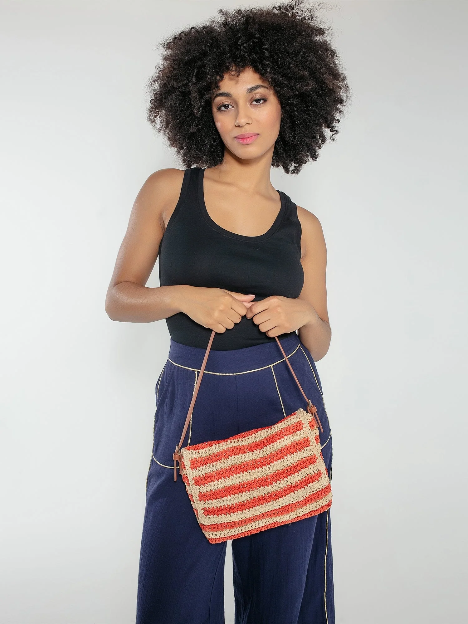 Bella Crochet Stripe Bag in Coral - Image 2