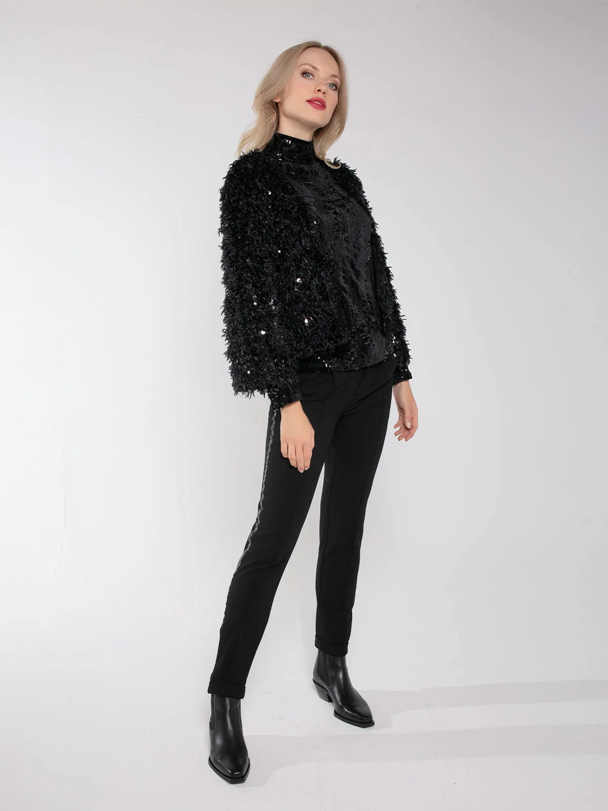 MARLY SEQUIN AND FAUX FUR KIMONO-BLACK - Image 2
