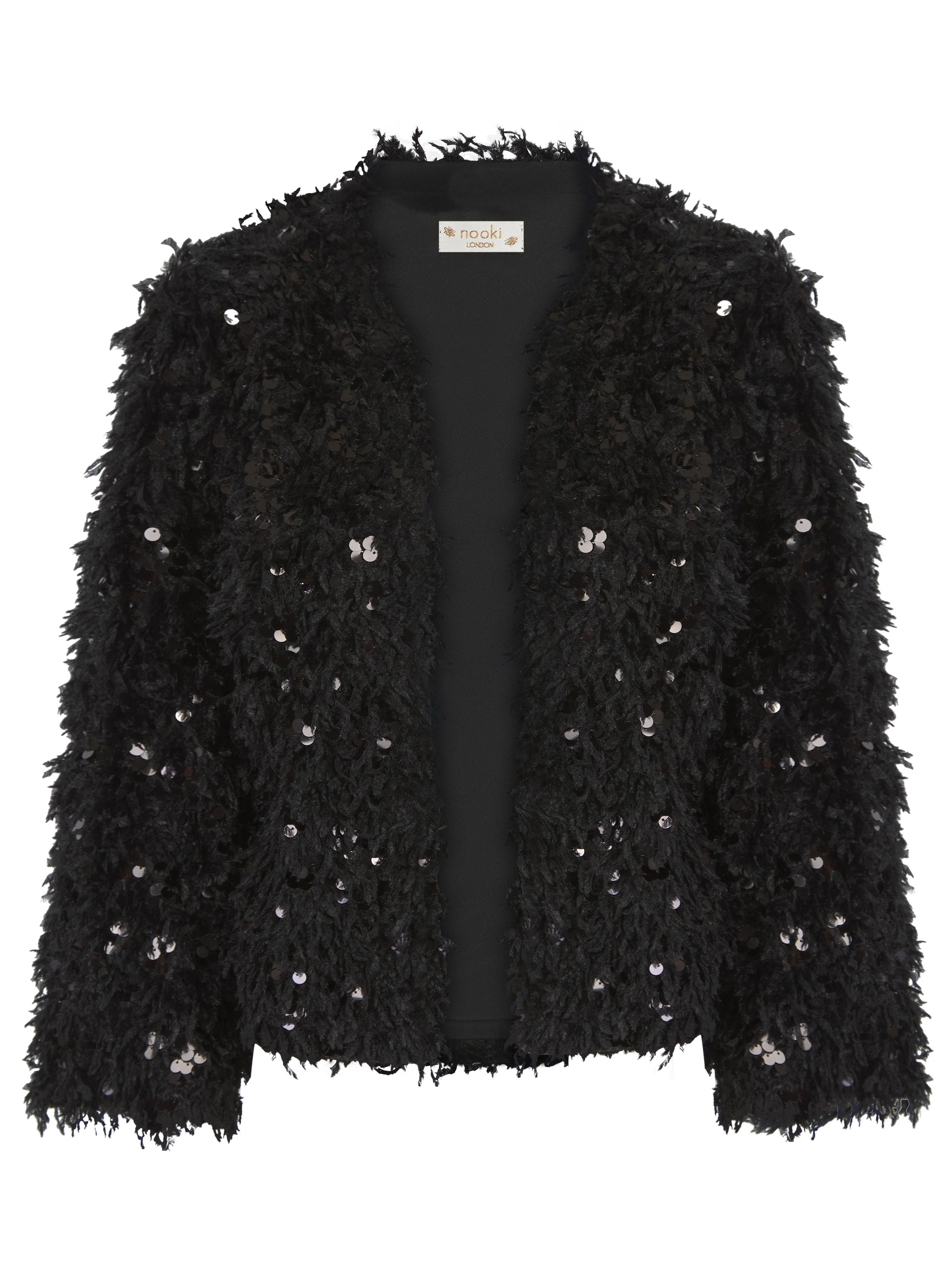 MARLY SEQUIN AND FAUX FUR KIMONO-BLACK - Image 5