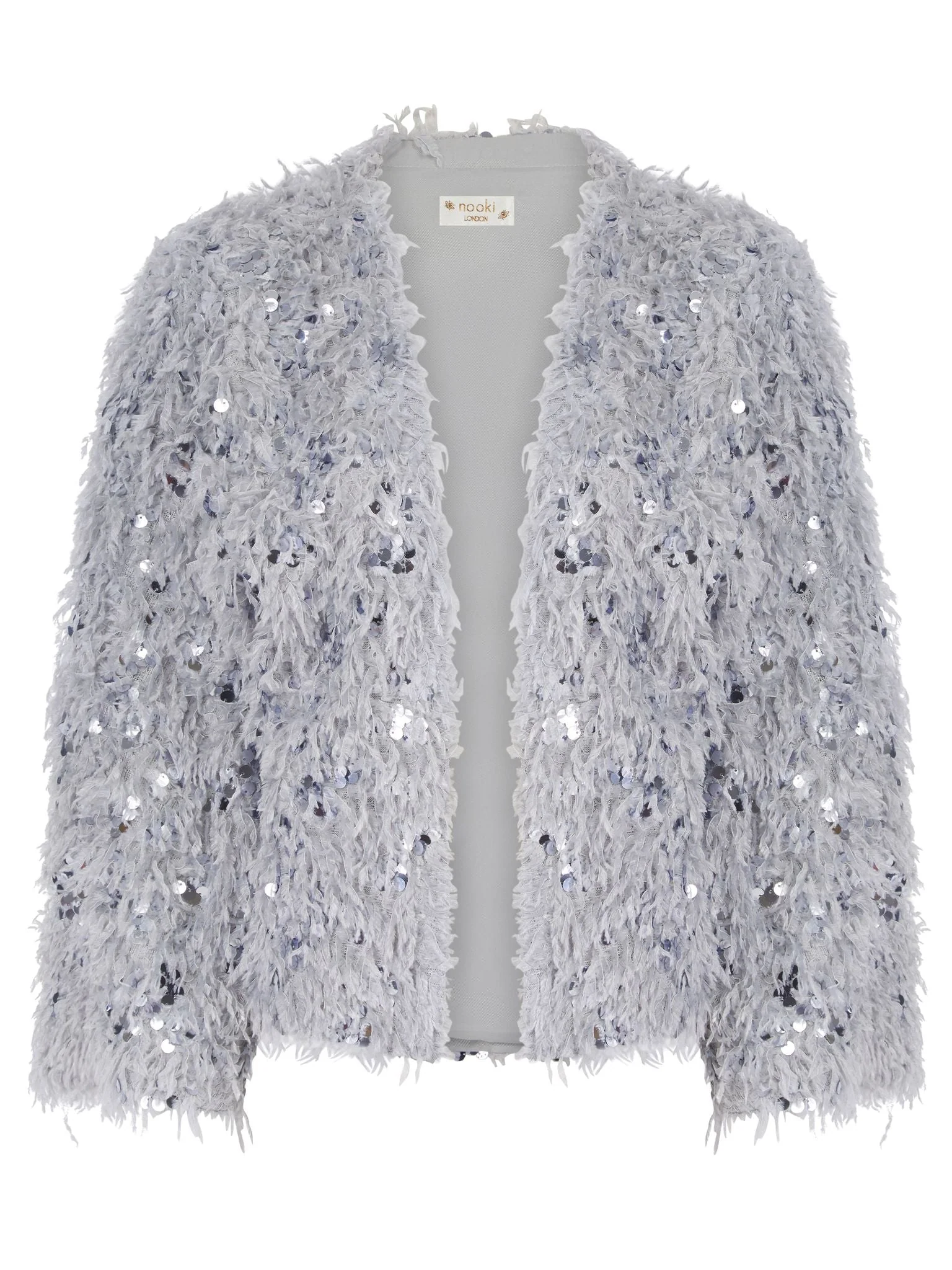 MARLY SEQUIN AND FAUX FUR KIMONO-GREY - Image 4