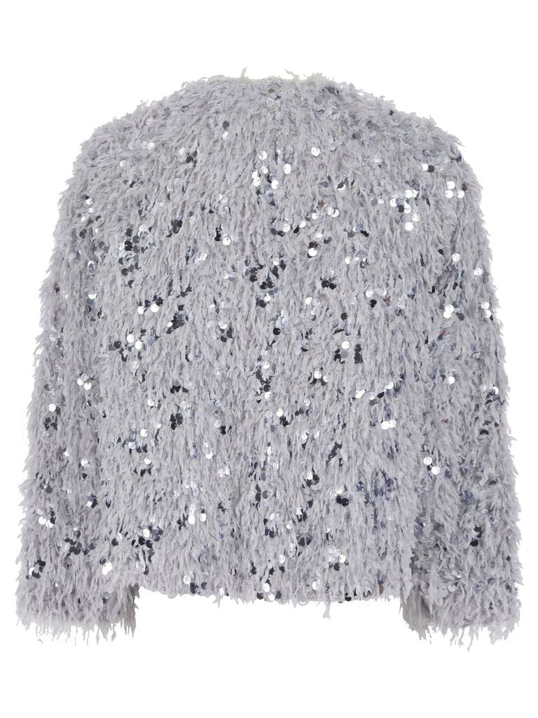 MARLY SEQUIN AND FAUX FUR KIMONO-GREY - Image 5