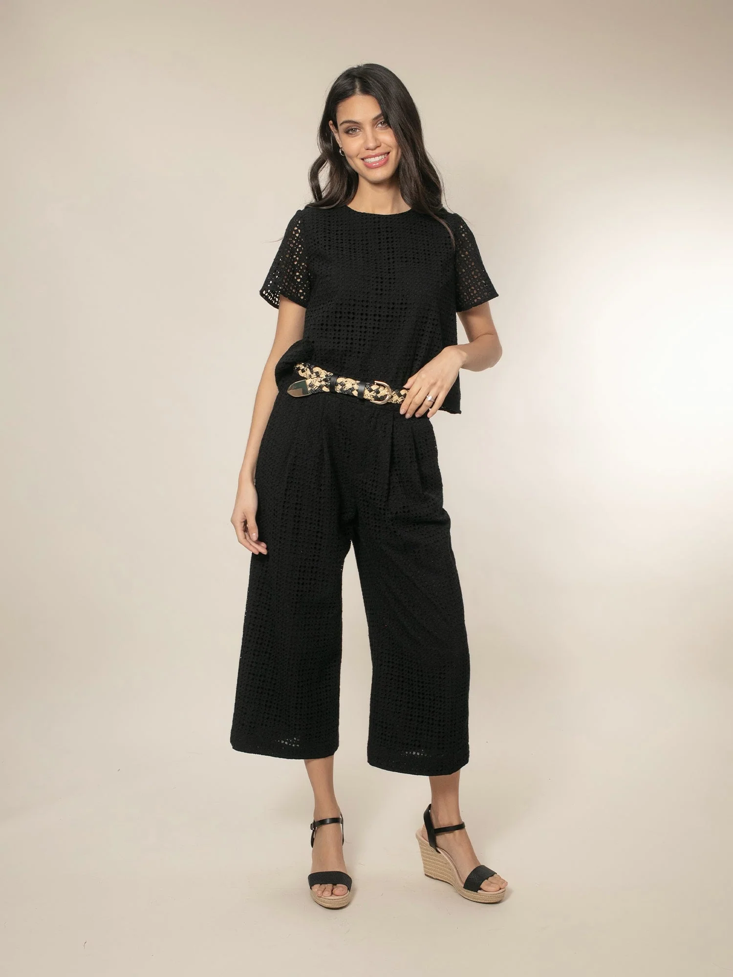 Marybeth Broderie Trousers - Black - Image 5